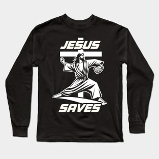 Funny Jesus Saves Christian Baseball Pitcher Coach Fan Long Sleeve T-Shirt